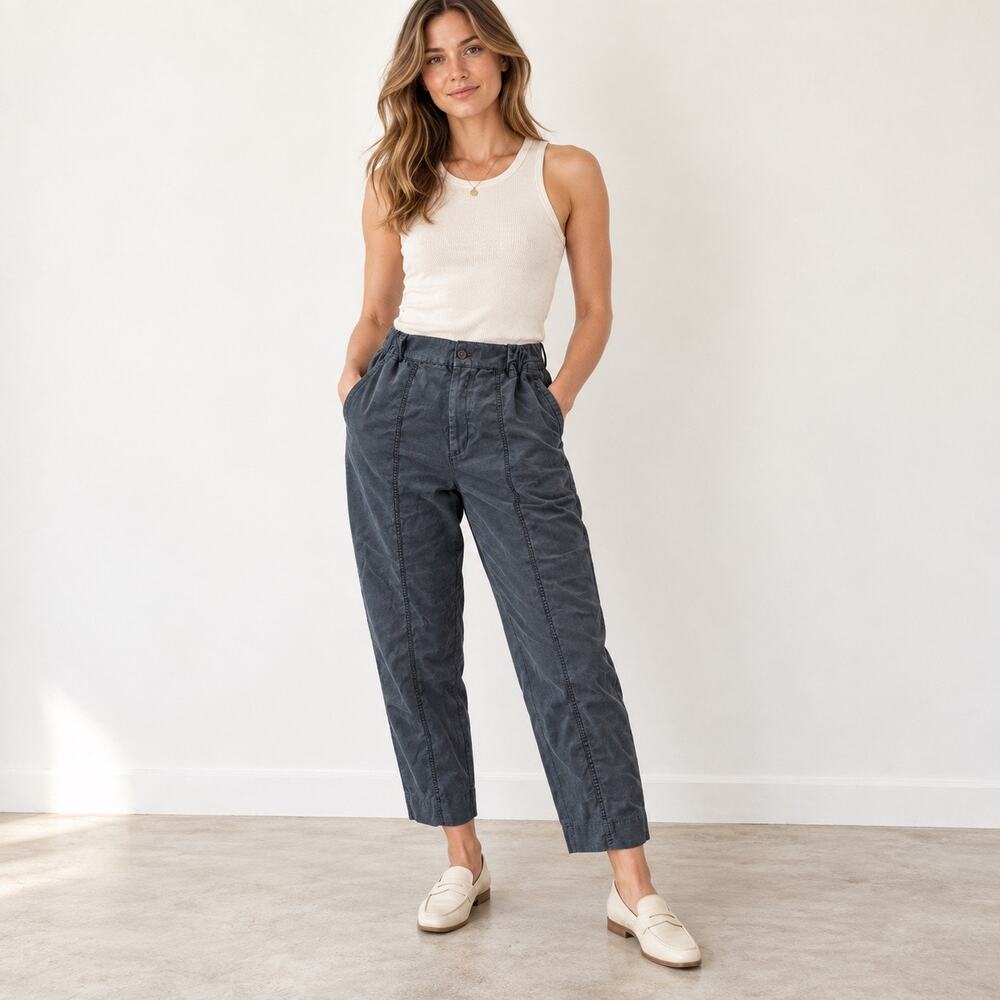 Quiet Luxe Minimalist Tencel Madewell Huston Tapered Crop Utility Pant Dark Gray
